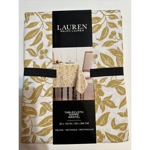 Lauren Ralph Lauren Tablecloth Mantel Oblong 60"x104" Seat 8-10 White Gold NWT